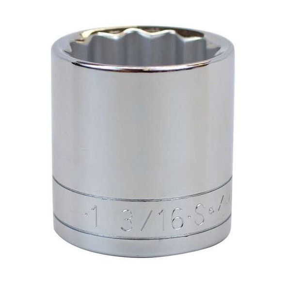 1/2 in Drive, 1-3/16" SAE, Socket, 12 Points,  Steel, Chrome, 1 3/16 in