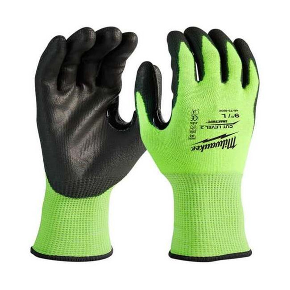12PK High Visibility Cut Level 3 Polyurethane Dipped Gloves - L