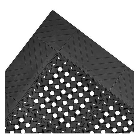 Interlocking Drainage Mat, 8 ft L x 42 in W, 1 in Thickness, PVC, Diamond, Black
