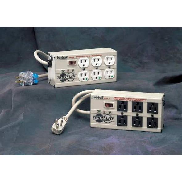 Tripp Lite Power Strip, Surge, 6 5-15R, 5-15P, 6 ft., Light Gray ISOTEL 6 ULTRA
