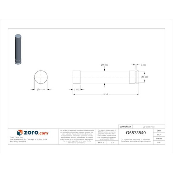 UL Class Fuse, RK5 Class, Time-Delay, 50A, 600V AC, Non-Indicating  FLSR050