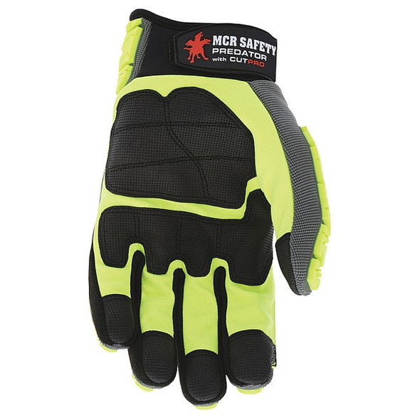 Mcr Safety Predator Mechanics Gloves, Synthetic Leather Palm, Spandex Back, 2XL, Gray/Lime PD2911XXL