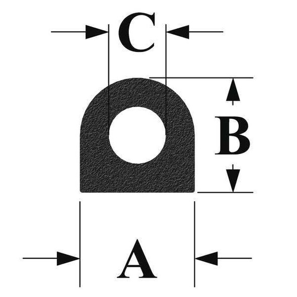 Trim-Lok Rubber Seal, D-Shaped, 0.38"W x 100 ft. X105HT-100