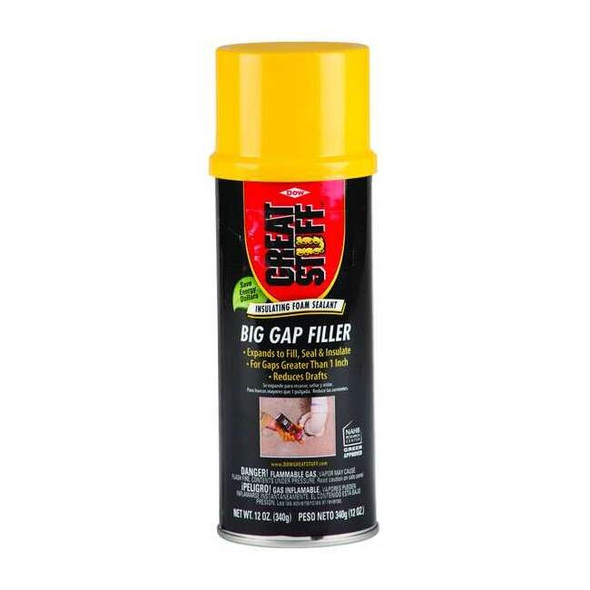 Spray Foam Sealant, 12 oz, Aerosol Can, Yellow, Big Gap Filler