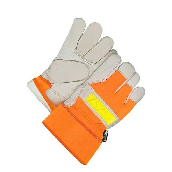 Bdg Leather Gloves, Cowhide Palm, Safety Cuff, Beige / Orange, 1 PR 40-9-2875-XL