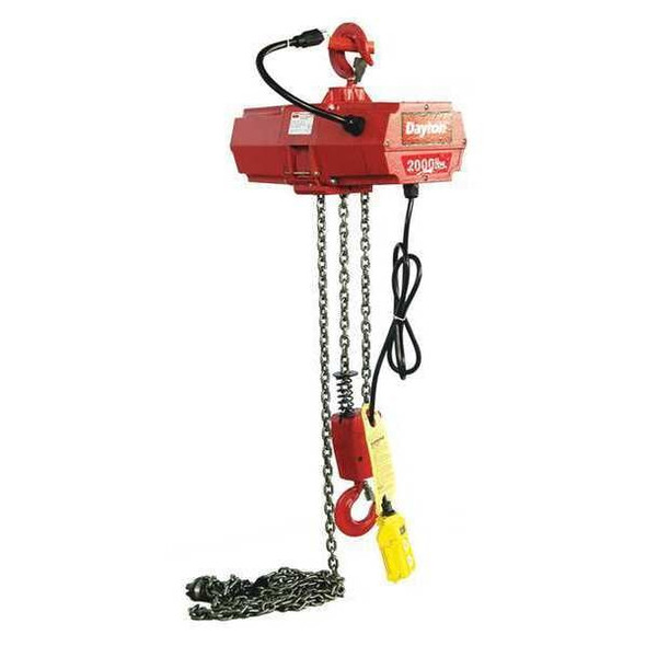 Electric Chain Hoist, 2,000 lb, 15 ft, Hook Mounted - No Trolley, 115V AC, Red