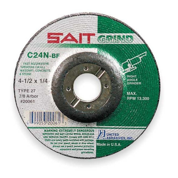 United Abrasives/Sait DepressedGrindWhl,7/8"CN,UnthreadHle 20082 United Abrasives/Sait DepressedGrindWhl,7/8"CN,UnthreadHle 20082