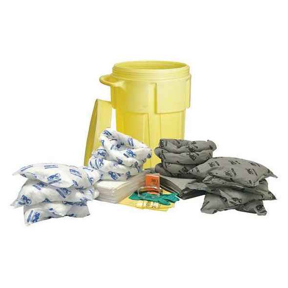 Spill Kit, 55 gal Volume Absorbed per Kit, 55 gal Capacity, Drum, Yellow