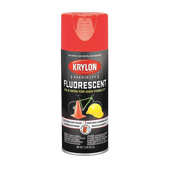 Krylon Spray Paint, Flourescent Yellow Orange, Gloss, Solvent, 11 oz K03102777