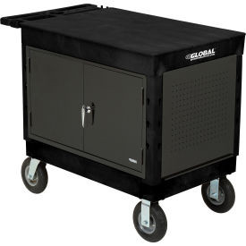 Global Industrial Top Flat Shelf Utility Cart w/Cabinet 500lb. Capacity 8"" Cast