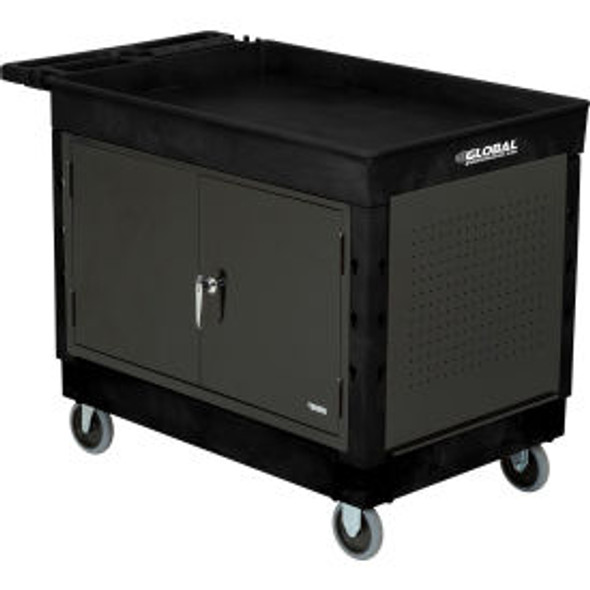 Global Industrial Top Tray Shelf Utility Cart w/Cabinet 500lb. Capacity 5"" Cast