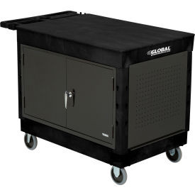 Global Industrial Top Flat Shelf Utility Cart w/Cabinet 500lb. Capacity 5"" Cast