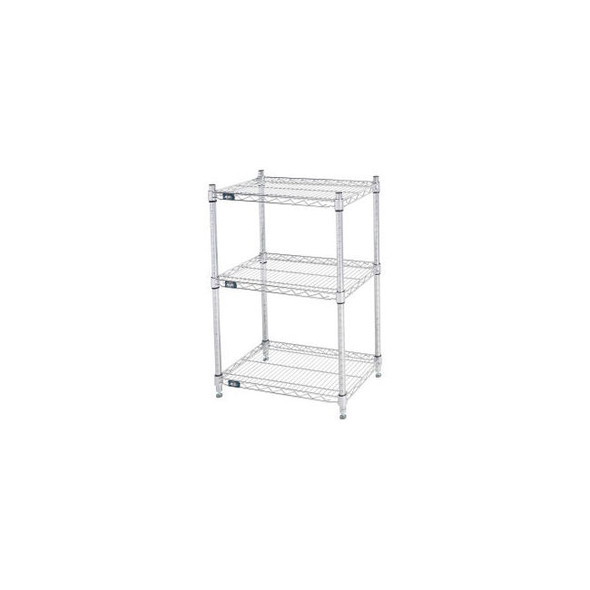 Nexel 3 Shelf Chrome Wire Shelving Unit Starter 24""W x 14""D x 34""H