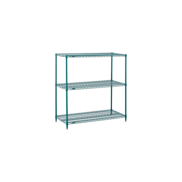 Nexel 3 Shelf Poly-Green Wire Shelving Unit Starter 36""W x 21""D x 34""H
