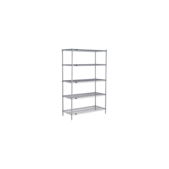 Nexel 5 Shelf Nexelate Silver Epoxy Wire Shelving Unit Starter 60""W x 24""D x 6