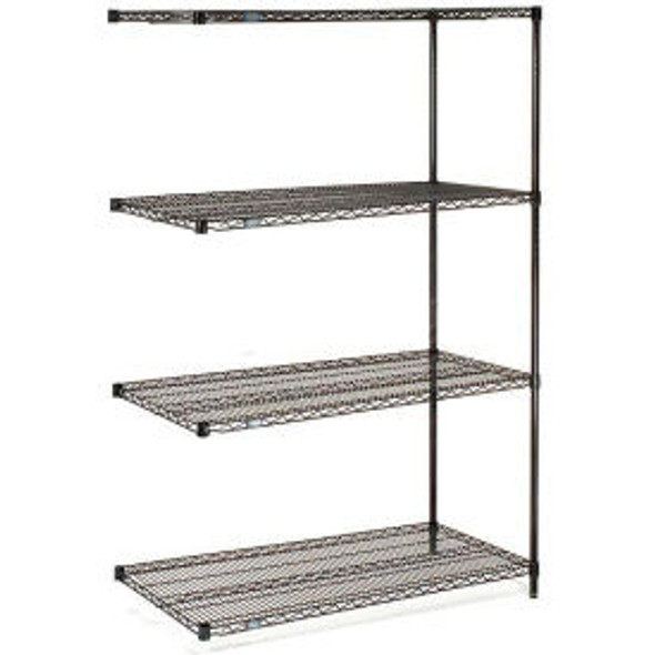 Nexel 4 Shelf Black Epoxy Wire Shelving Unit Add On 36""W x 21""D x 54""H