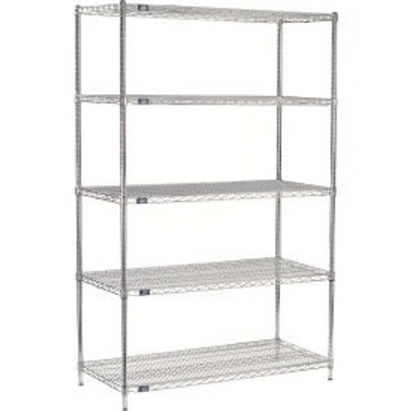 Nexel 5 Shelf Chrome Wire Shelving Unit Starter 24""W x 21""D x 74""H