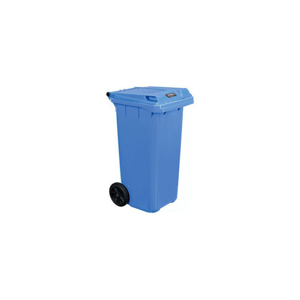 Global Industrial Mobile Trash Container with Lid 32 Gallon Blue