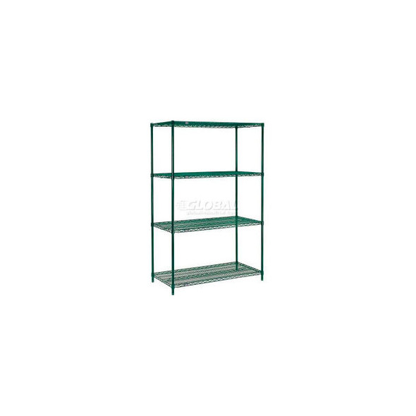 Nexel 4 Shelf Poly-Green Wire Shelving Unit Starter 48""W x 24""D x 63""H