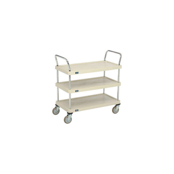 Nexel 3 Shelf Utility Cart Solid Plastic 36""Wx18""Dx39""H Poly Casters4 Swivel