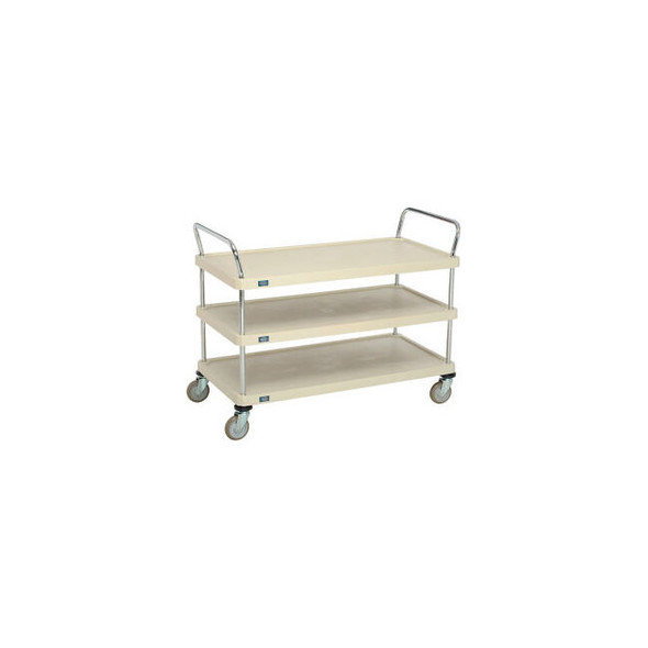Nexel 3 Shelf Utility Cart Solid Plastic 48""Wx24""Dx39""H Poly Casters4 Swivel