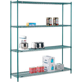 Nexel 4 Shelf Poly-Green Wire Shelving Unit Starter 72""W x 14""D x 86""H
