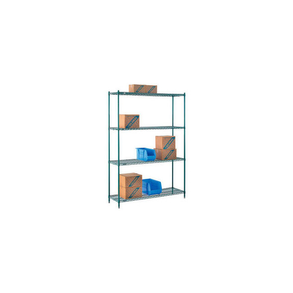 Nexel 4 Shelf Poly-Green Wire Shelving Unit Starter 60""W x 14""D x 86""H