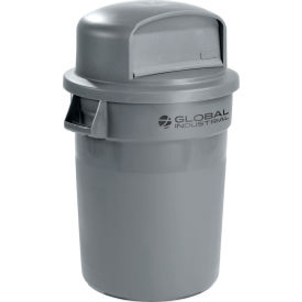 Global Industrial Plastic Trash Can with Dome Lid - 32 Gallon Gray