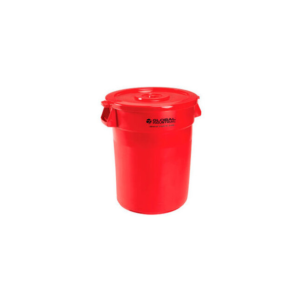 Global Industrial Plastic Trash Can with Lid - 32 Gallon Red