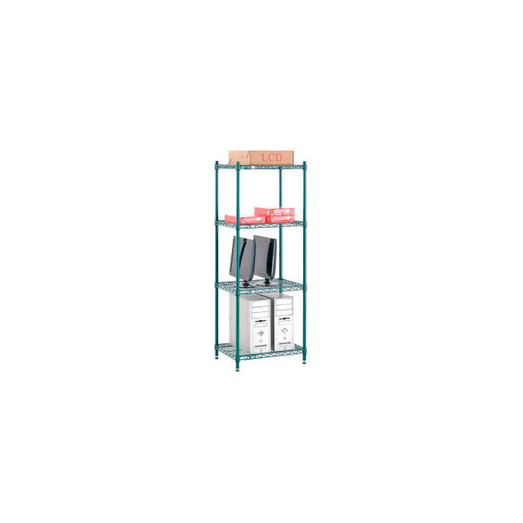 Nexel 4 Shelf Poly-Green Wire Shelving Unit Starter 24""W x 14""D x 63""H