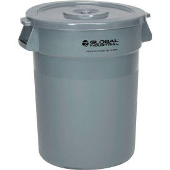 Global Industrial Plastic Trash Can with Lid - 32 Gallon Gray