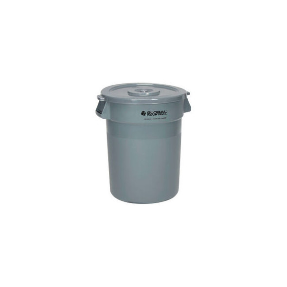 Global Industrial Plastic Trash Can with Lid - 32 Gallon Gray