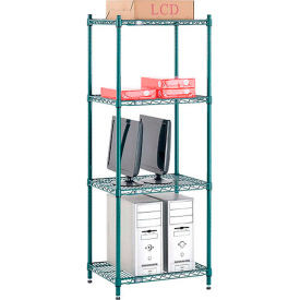 Nexel 4 Shelf Poly-Green Wire Shelving Unit Starter 24""W x 18""D x 54""H
