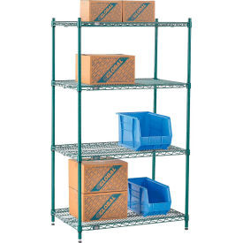 Nexel 4 Shelf Poly-Green Wire Shelving Unit Starter 36""W x 21""D x 63""H