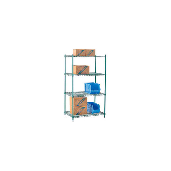 Nexel 4 Shelf Poly-Green Wire Shelving Unit Starter 36""W x 21""D x 63""H