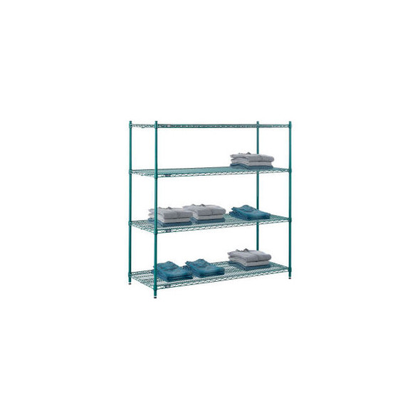 Nexel 4 Shelf Poly-Green Wire Shelving Unit Starter 60""W x 21""D x 63""H