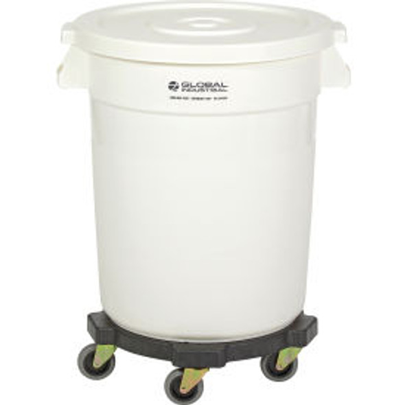 Global Industrial Plastic Trash Can with Lid & Dolly - 20 Gallon White