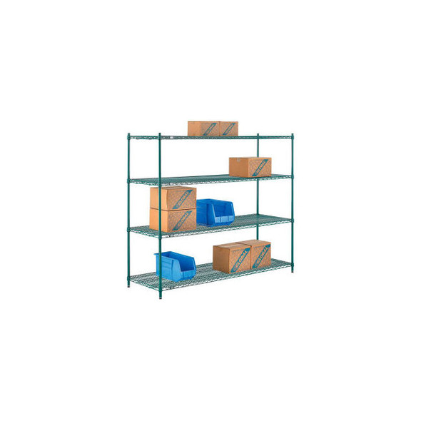 Nexel 4 Shelf Poly-Green Wire Shelving Unit Starter 72""W x 21""D x 54""H