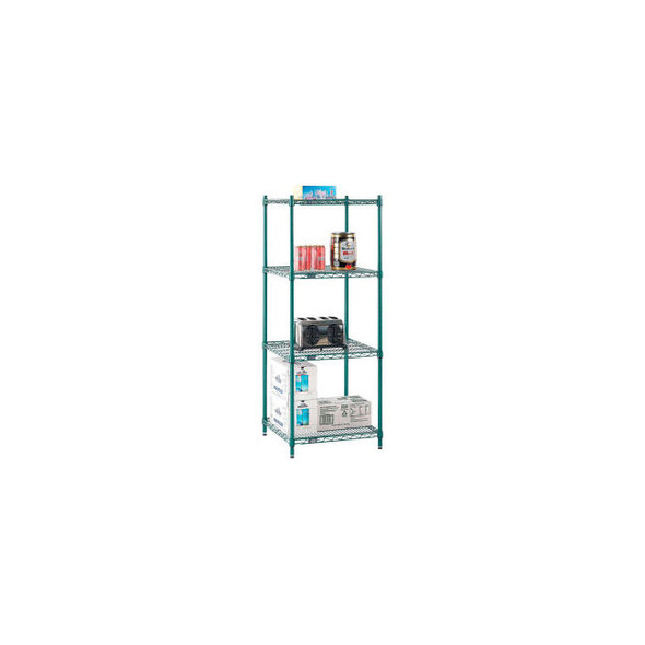 Nexel 4 Shelf Poly-Green Wire Shelving Unit Starter 24""W x 24""D x 54""H