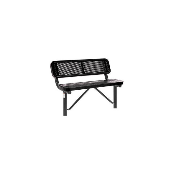 Global Industrial 4' Outdoor Steel Bench w/ Backrest Perforated Metal In Ground
