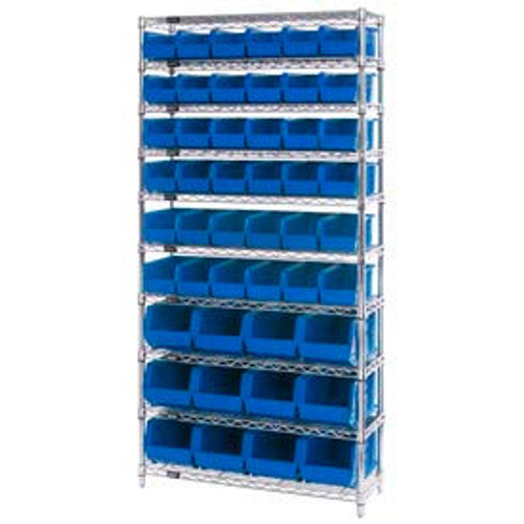 Global Industrial Chrome Wire Shelving With 48 Giant Plastic Stacking Bins Blue