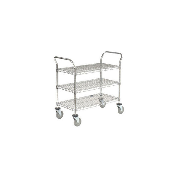 Nexel 3 Shelf Utility Cart Chrome 60""W x 24""D x 39""H Poly Casters4 Swivel
