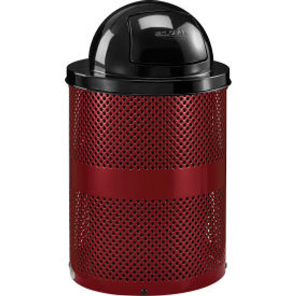 Global Industrial Outdoor Perforated Steel Trash Can With Dome Lid 36 Gallon Red