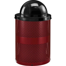 Global Industrial Outdoor Perforated Steel Trash Can With Dome Lid 36 Gallon Red