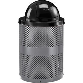Global Industrial Outdoor Perforated Steel Trash Can With Dome Lid 36 Gallon Gra