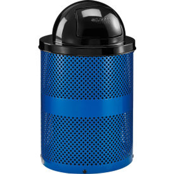 Global Industrial Outdoor Perforated Steel Trash Can With Dome Lid 36 Gallon Blu
