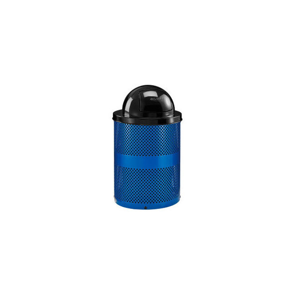 Global Industrial Outdoor Perforated Steel Trash Can With Dome Lid 36 Gallon Blu