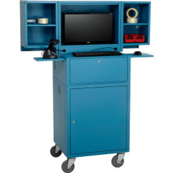 Global Industrial Mobile Fold-Out Computer Cabinet Blue Unassembled
