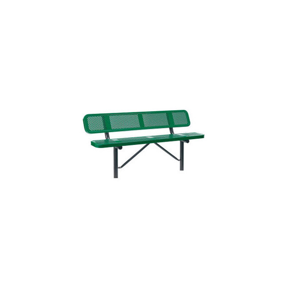Global Industrial 6' Outdoor Steel Bench w/ Backrest Perforated Metal In Ground