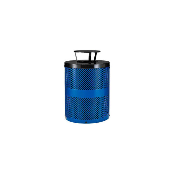 Global Industrial Outdoor Perforated Steel Trash Can With Rain Bonnet Lid 36 Gal